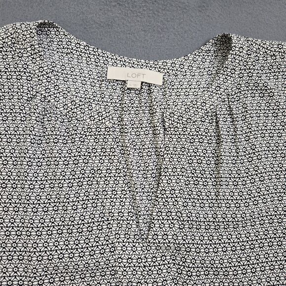Ann Taylor LOFT Women XL Geometric Long Sleeve V Neck Tunic Blouse - Picture 4 of 12